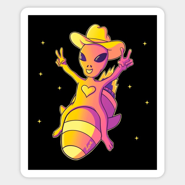 Alien Cowboy Love Space Fun Magnet by Foxxy Merch